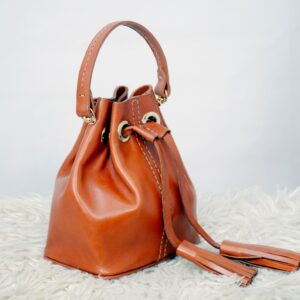 Real leather draw string bag